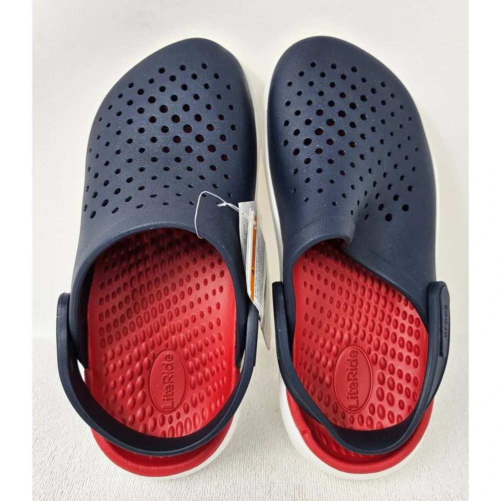 Crocs InMotion Clogs Red/Navy/White, 209964, Men's 5/Women's 7, New w/Blemish